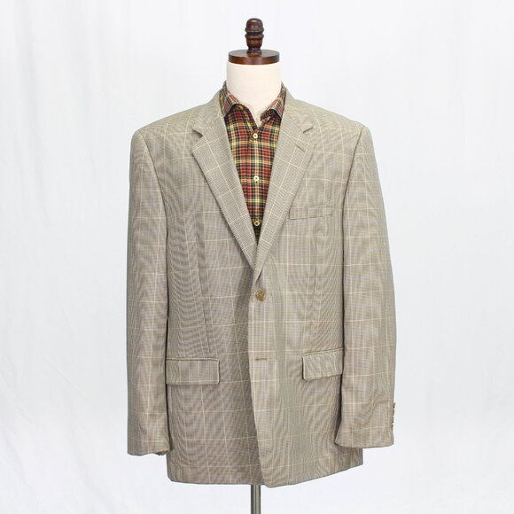 Tasso Elba 46L Beige Blazer Sport Coat Jacket 2-Button Check T925 - Picture 1 of 11